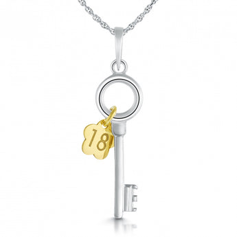 Silver 18th Birthday Key Necklace www.urbanpizazz.co.uk