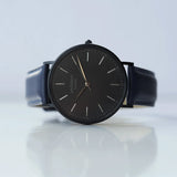 Men's Personalised Minimalist Watch With Admiral Blue Strap - Modern Font Engraving