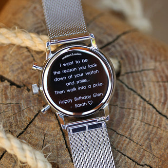 Men's Personalised Architect Motivator In Blue With Silver Mesh Strap - Modern Font Engraving