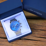 Men's Personalised Architect Motivator In Blue With Silver Mesh Strap - Modern Font Engraving