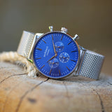 Men's Personalised Architect Motivator In Blue With Silver Mesh Strap - Modern Font Engraving