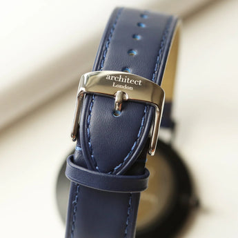 Men's Personalised Architect Zephyr Watch With Admiral Blue Strap - Modern Font Engraving