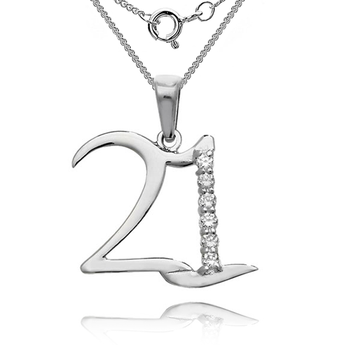 Silver 21th Birthday Cubic Zirconia Necklace www.urbanpizazz.co.uk