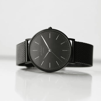 Men's Personalised Minimalist Watch With Pitch Black Mesh Strap - Handwriting Engraving