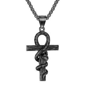 Urban Snake Wrapped Stainless Steel Cross Necklace www.urbanpizazz.co.uk