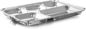 2 x Stainless Steel 5 Compartment Dinner Plate Mess Tray Divided - Reusable