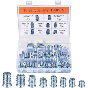 100 Pcs Threaded Inserts for Wood, M6/M8/M10 Hex Socket Screw-in Nuts Kit, Hex