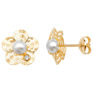 9ct Gold Pearl Flower Earrings