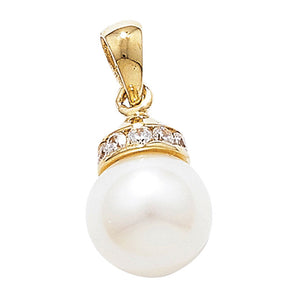 9ct Gold Pearl and CZ Pendant Necklace
