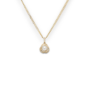 9ct Gold Pearl and CZ Circle Pendant Necklace