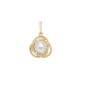 9ct Gold Pearl and CZ Circle Pendant Necklace