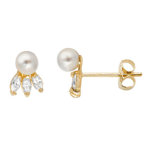 9ct Gold Pearl and CZ Droplet Earrings