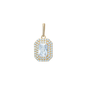 9ct Gold Oblong Halo CZ Pendant Necklace