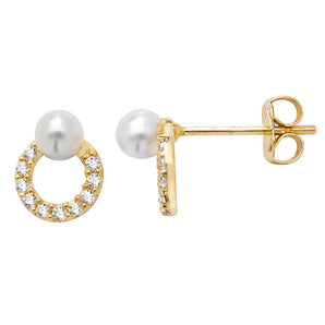 9ct Gold CZ and Pearl Circle Earrings