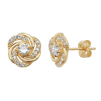 9ct Gold CZ Flower Knot Earrings