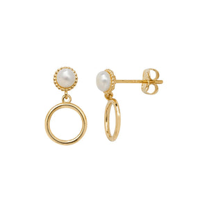 9ct Gold Dainty Pearl Earrings with Circle Drop