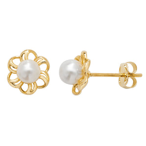 9ct Gold Pearl Flower Stud Earrings