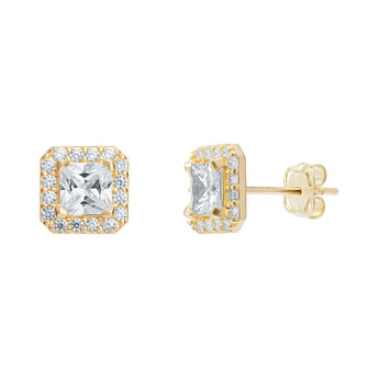 9ct Gold Square Halo CZ Studs