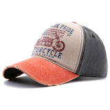 Orange American Pride Motorcycle Distressed Denim Baseball Cap