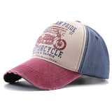 Red American Pride Motorcycle Distressed Denim Baseball Cap