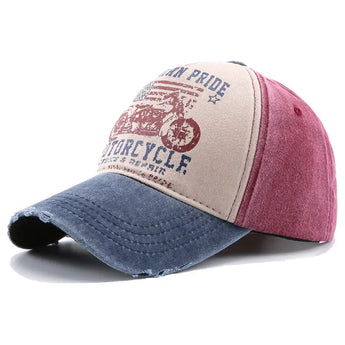 Blue American Pride Motorcycle Distressed Denim Baseball Cap