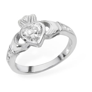 April Birthstone - Diamond Cubic Zirconia Claddagh Ring