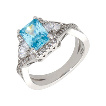 Aquamarine CZ Silver Ring