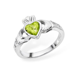 August Birthstone - Peridot Cubic Zirconia Claddagh Ring