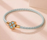 Baby Blue Leather Clover Leaf Charm Bracelet www.urbanpizazz.co.uk