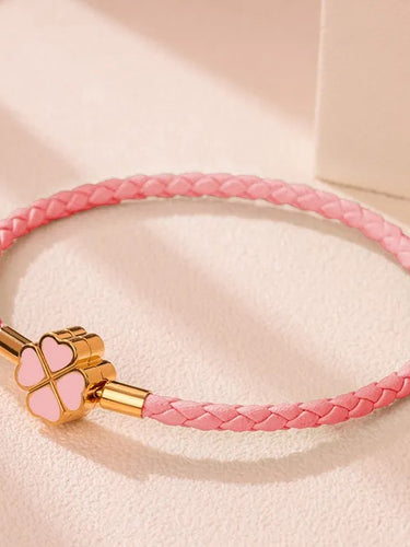 Baby Pink Leather Clover Leaf Charm Bracelet www.urbanpizazz.co.uk