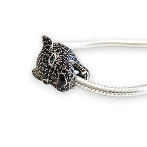 Black Panther Sterling Silver CZ Bead Charm