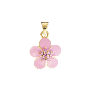 Blossom Petals Pink Tourmaline CZ Gold Plated Pendant Necklace, 925 Sterling Silver