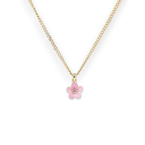 Blossom Petals Pink Tourmaline CZ Gold Plated Pendant Necklace, 925 Sterling Silver