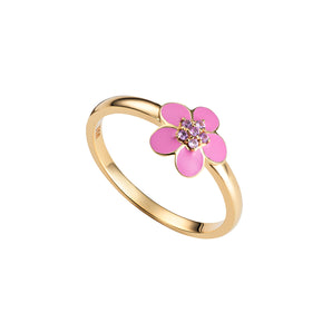 Blossom Petals Pink Tourmaline CZ Gold Plated Ring, 925 Sterling Silver