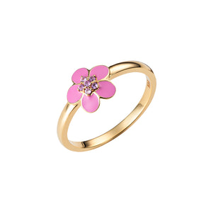 Blossom Petals Pink Tourmaline CZ Gold Plated Ring, 925 Sterling Silver