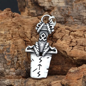 Norse Viking Broken Runes Sword Pendant Necklace