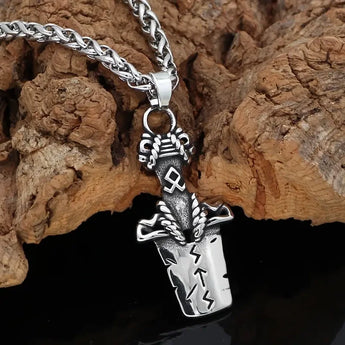 Norse Viking Broken Runes Sword Pendant Necklace