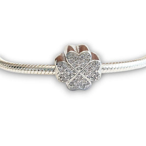 Clover Sterling Silver CZ Bead Charm