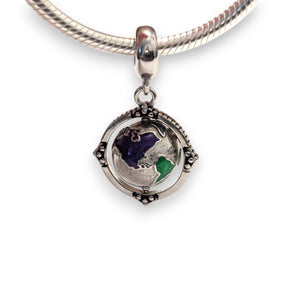 Coloured Globe Skull Sterling Silver Dangle Charm