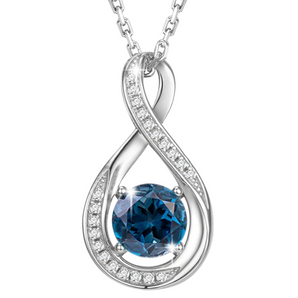December Birthstone - Blue Topaz CZ Silver Infinity Pendant Necklace