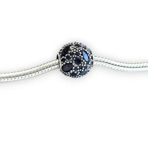 Deep Blue Sterling Silver CZ Bead Charm