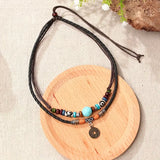 Turquoise Bead And Lucky Chinese Coin Dual Looped Necklace