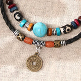 Turquoise Bead And Lucky Chinese Coin Dual Looped Necklace