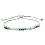 Emerald Cubic Zirconia Silver Adjustable Bolo Bracelet