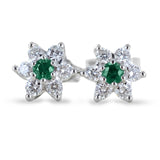 Emerald Cubic Zirconia Flower Silver Earrings