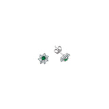 Emerald Cubic Zirconia Flower Silver Earrings