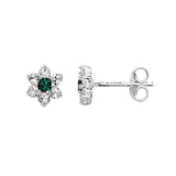 Emerald Cubic Zirconia Flower Silver Earrings