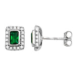 Silver Emerald CZ Rectangle Stud Earrings