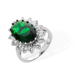 Emerald Cubic Zirconia Flower Silver Ring