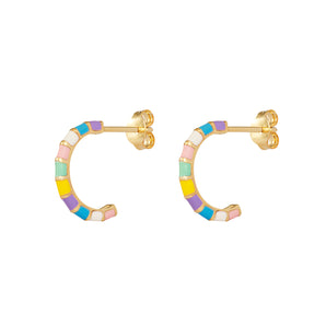 Enamel Rainbow 14ct Gold Plated Sterling Silver Hoop Earrings